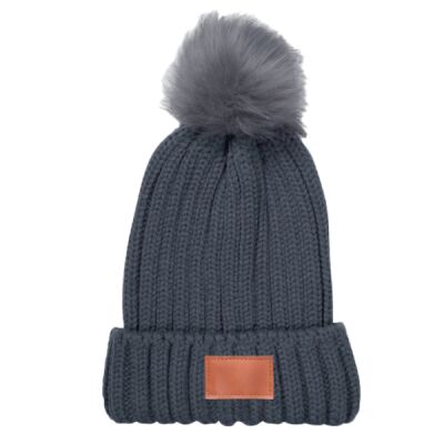 Three-Piece Rib Knit Fur Pom Winter Set Thumbnail