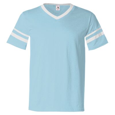 V-Neck Jersey with Striped Sleeves Thumbnail